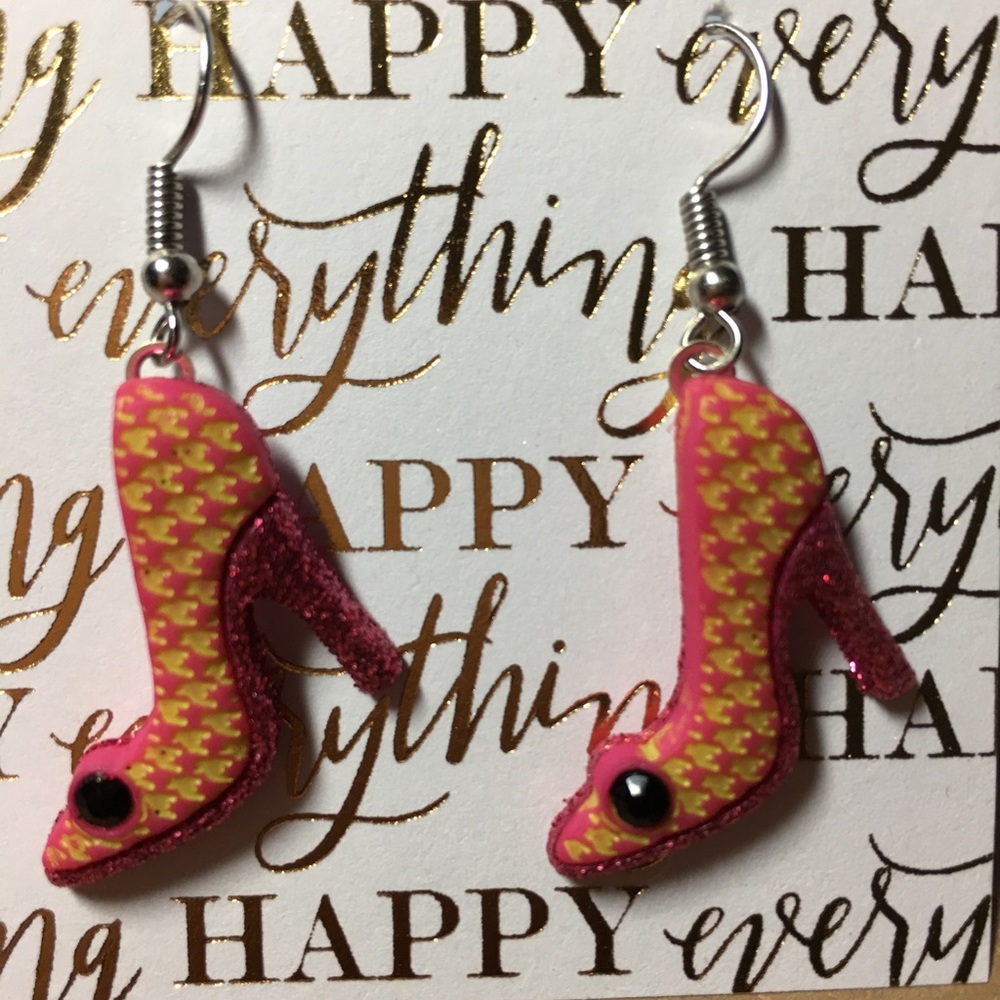 Bling pink patterned shoe earrings